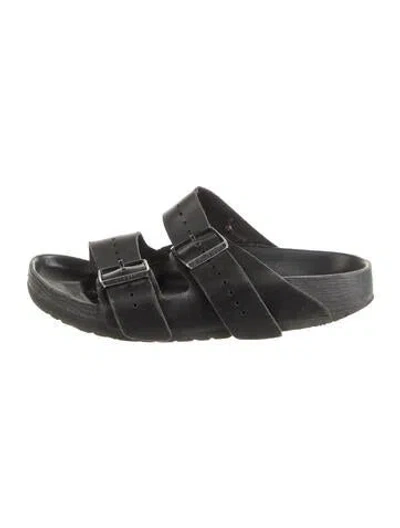 Pre-owned Rick Owens Leather Slides In Black