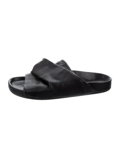 Pre-owned Rick Owens Leather Slides In Silver