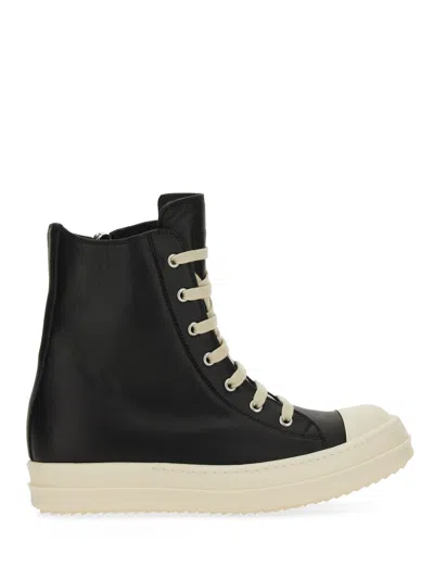 Rick Owens Leather Trainer In Black
