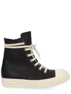 Rick Owens High-top Black Leather Sneakers With Side Zip And Rubber Sole In Black
