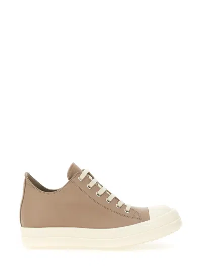 Rick Owens Leather Sneaker In Beige