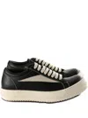 Rick Owens Women Black Low Top Sneakers With Contrasting Stitching In Leather Woman In Black