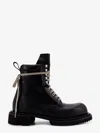 Rick Owens Low Army Black Ankle Boots With Decorative Oversize Laces And Lug Sole In Leather Man In Black