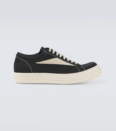 Rick Owens Vintage Leather Sneakers With White Stitching In Black