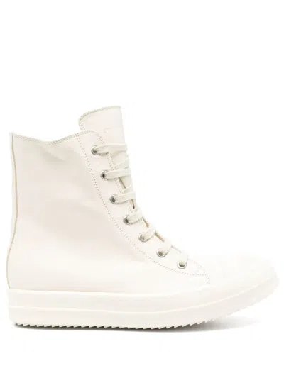Rick Owens Beige Leather Sneakers In White