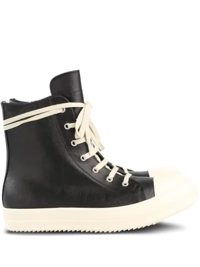 Rick Owens Round Toe High Top Casual Shoes In Black