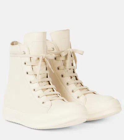 Rick Owens Leather Sneakers In White
