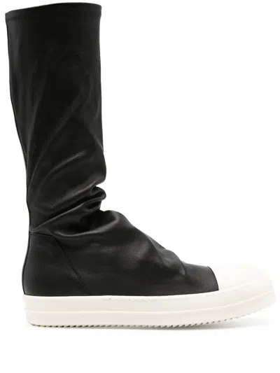 Rick Owens Oblique Thigh-high Leather Boots In Black