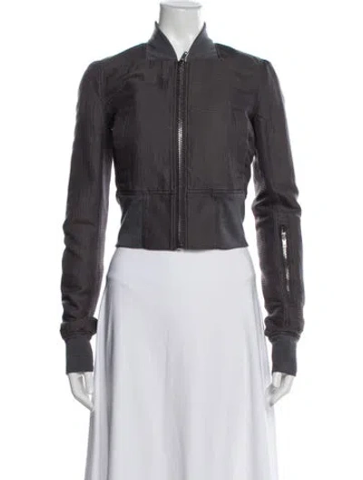 Pre-owned Rick Owens Leather Striped Bomber Jacket In Grey