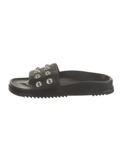 Pre-owned Rick Owens Leather Studded Accents Slides In Black