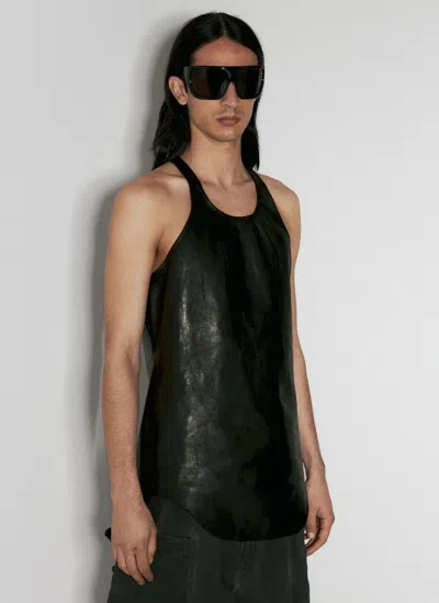 Rick Owens Leather Tank Top In Black