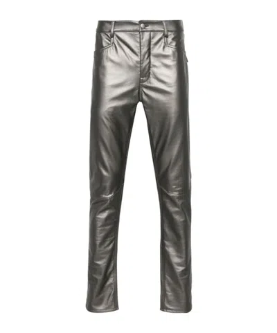 Rick Owens Leather Tapered Trousers In Black