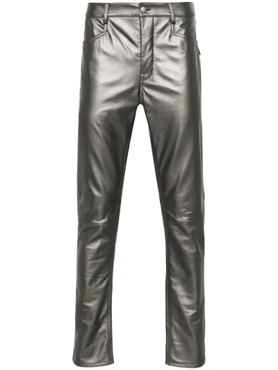 Rick Owens Leather Tapered Trousers In Silver