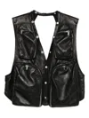 Rick Owens Leather Vest With Multiple Zip Pockets And Open Back In Black