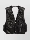 Rick Owens Leather Vest With Multiple Zip Pockets And Open Back In Black