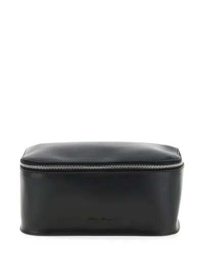 Rick Owens Leather Wash Bag In Black
