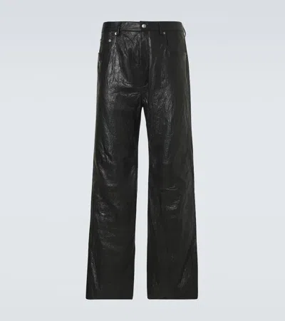 Rick Owens Leather Wide-leg Jeans In Black