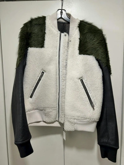 Pre-owned Rick Owens Leather Zip Bomber Jacket In White