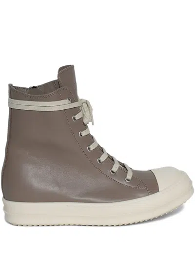 Rick Owens Leather Zip-fastening High-top Trainers In Brown
