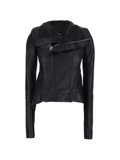 Rick Owens Leather Zip-up Jacket In Black
