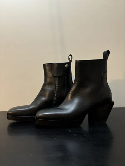 Pre-owned Rick Owens Leather Zip Up Snap Ankle Boots Black