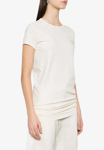 Rick Owens Level Crewneck Long T-shirt In Cream
