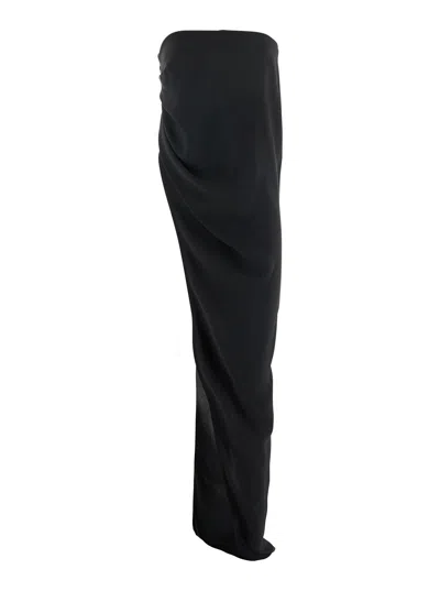 Rick Owens 'lido' Black Long Dress With Straight Neckline And Asymmetric Design In Viscose Blend Wom