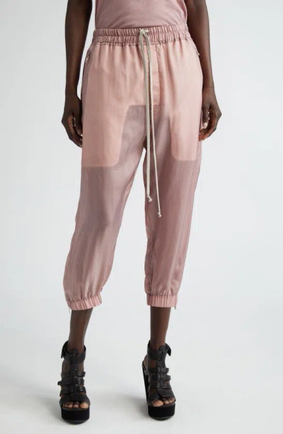 Rick Owens Lido Dégradé Cupro Japonette Drawstring Crop Joggers In Dusty Pink