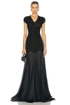 Rick Owens V-neck Cap-sleeve Drop-waist Sheer Gown In Black