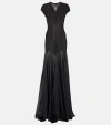 Rick Owens V-neck Cap-sleeve Drop-waist Sheer Gown In Schwarz