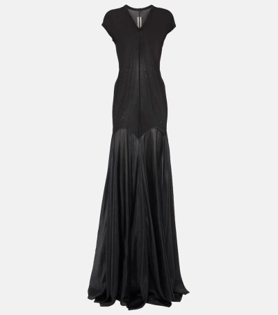 Rick Owens Lido Divine Jersey And Silk Habotai Gown In Black