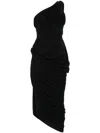 Rick Owens Lido Draped Cotton Asymmetric Midi Dress In Black