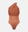 Rick Owens Jersey One-shoulder Bodysuit In Henna Brown