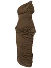 Rick Owens One-shoulder Draped Midi Dress In Brown