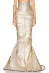 Rick Owens Gold Megacrust Stretch Denim Lido Maxi Skirt In Gold
