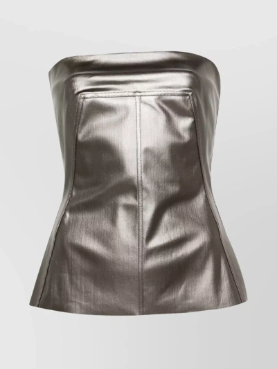 Rick Owens Top Bustier Lido In Denim Stretch Spalmato In Gun Metal In Grey
