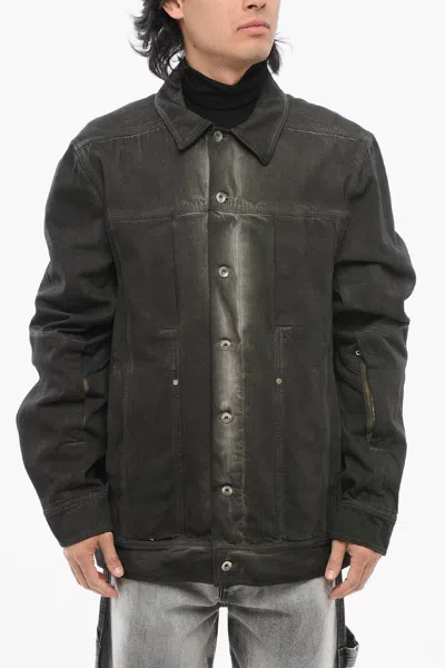 Rick Owens Lido Vintage Washed Worker Denim Jacket In Black