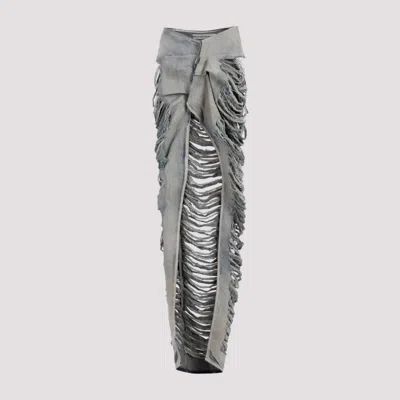 RICK OWENS LIGHT BLUE SHREDDED COTTON EDFU SKIRT