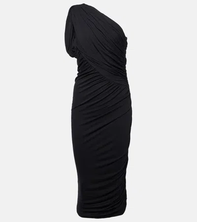 Rick Owens Ruched One-shoulder Midi Dress In Black