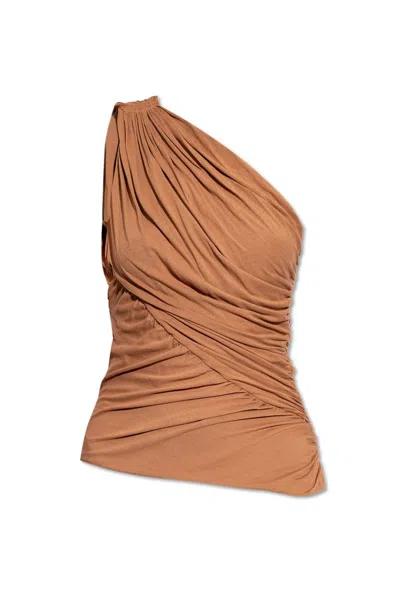 Rick Owens Lilies Amira Ruched Top In Brown