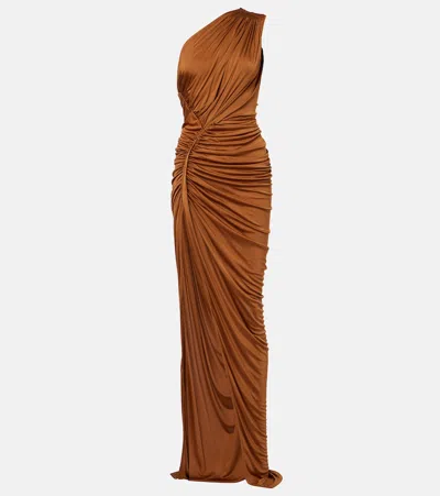 Rick Owens Lilies Avra Ruched One-shoulder Gown In Brown