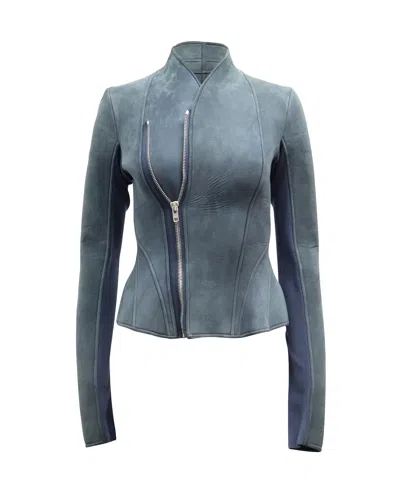Rick Owens Lilies Campala Jacket In Blue Suede In Gray
