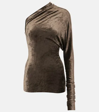 Rick Owens Lilies Diana One-shoulder Velvet Top In Green