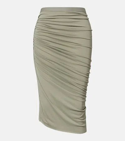 Rick Owens Lilies Edfu Ruched Midi Skirt In Green
