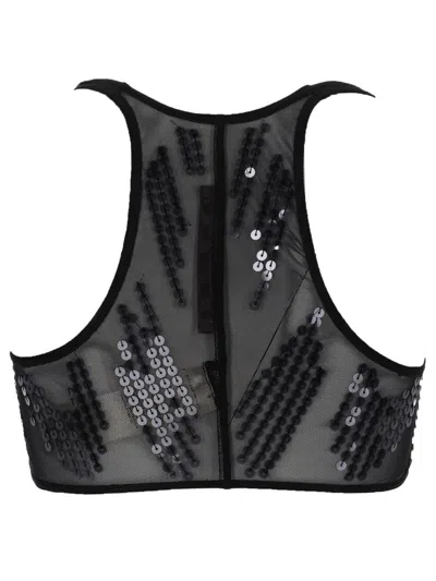 Rick Owens Lilies Embellished Mesh Crop Top In Black