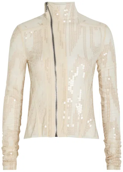 Rick Owens Lilies Gary Embellished Mesh Jacket In Brown