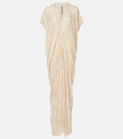 Rick Owens Lilies Gathered Sequined Tulle Gown In Neutral