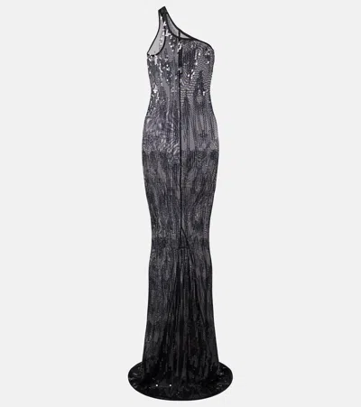 Rick Owens Lilies One-shoulder Sequined Tulle Gown In Black