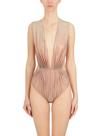 Rick Owens Open Back Deep V-neck Bodysuit In Orange
