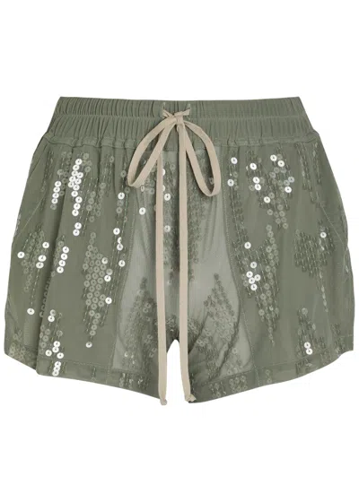 Rick Owens Lilies Ricamati Embellished Stretch-tulle Shorts In Multi